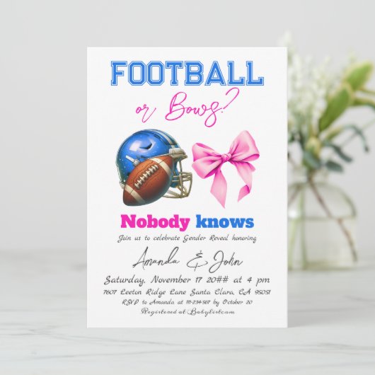Voetbal of Strikken Blauw of Roze Geslacht Reveal Kaart (Staand voorkant)
