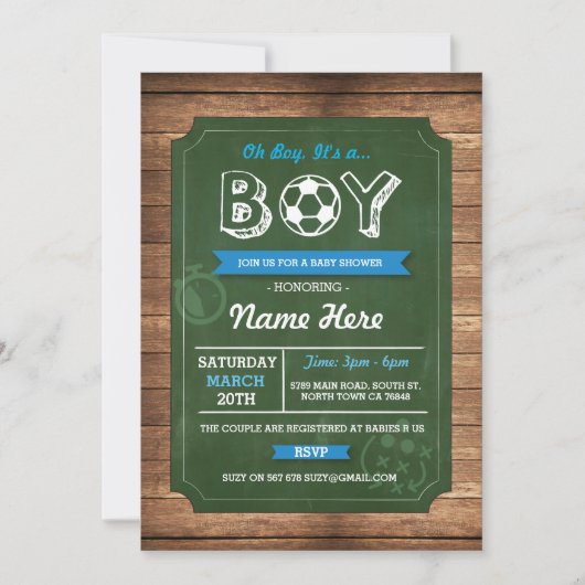 Voetbal Oh Boy Baby shower Football Uitnodigen Kaart (Voorkant)