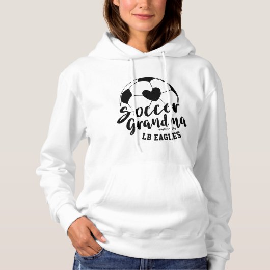 Voetbal Oma Hart Bal Gepersonaliseerde Naam Nummer Hoodie (Voorkant)