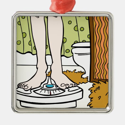 Voetbal op Bathroom Scale Cartoon Metalen Ornament (Voorkant)