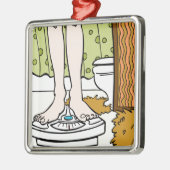 Voetbal op Bathroom Scale Cartoon Metalen Ornament (Links)
