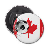 Voetbal op Canadese vlag Button Flesopener (Voorkant)