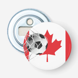 Voetbal op Canadese vlag Button Flesopener