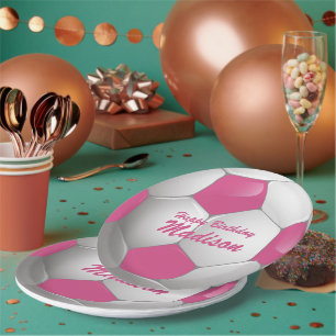 Voetbal op de geboorte Roze en Wit Papieren Bordje