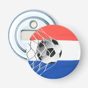 Voetbal op de Nederlandse vlag Button Flesopener