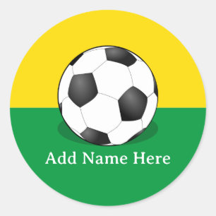 Voetbal op gele en groene achtergrond ronde sticker