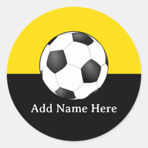 Voetbal op gele en zwarte achtergrond ronde sticker