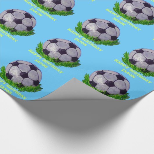  Voetbal op gras Cadeaupapier (Hoek)