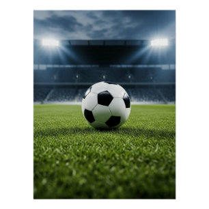 Voetbal op grasveld onder stadionlichten - perfect poster