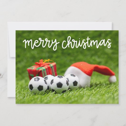 Voetbal op groen gras voor kerstfeestdag feestdagenkaart (Voorkant)