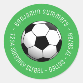 Voetbal op groen met aangepaste tekst ronde sticker