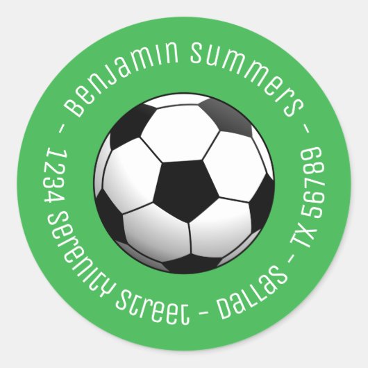 Voetbal op groen met aangepaste tekst ronde sticker (Voorkant)