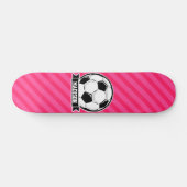 Voetbal op Neon Pink Stripes Persoonlijk Skateboard (Horizontaal)