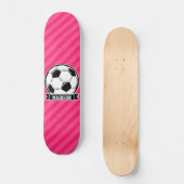 Voetbal op Neon Pink Stripes Persoonlijk Skateboard (Voorkant)