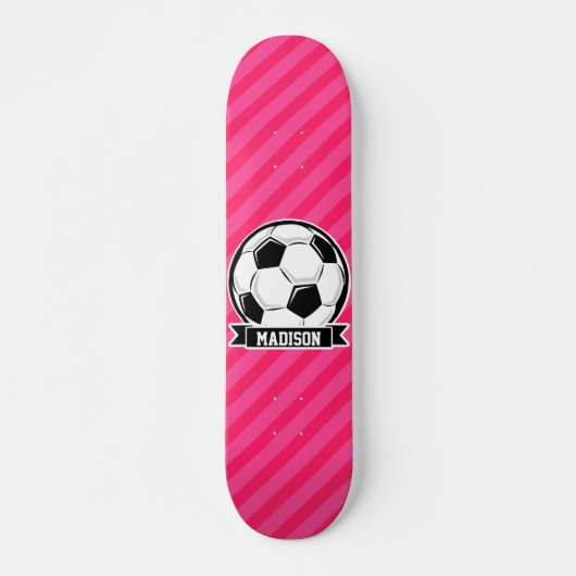 Voetbal op Neon Pink Stripes Persoonlijk Skateboard (Voorkant)
