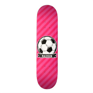 Voetbal op Neon Pink Stripes Persoonlijk Skateboard