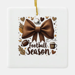 Voetbal op speeldag Bow Coquette Voetbal Seizoen Keramisch Ornament