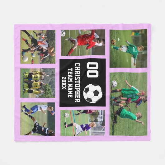 Voetbal paars fleece deken (Voorkant (Horizontaal))