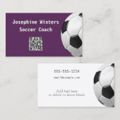 Voetbal Paarse QR Code Minimal Voetbalcoach Visitekaartje (Voorkant / Achterkant)