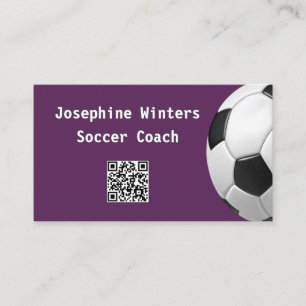 Voetbal Paarse QR Code Minimal Voetbalcoach Visitekaartje