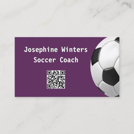 Voetbal Paarse QR Code Minimal Voetbalcoach Visitekaartje (Voorkant)