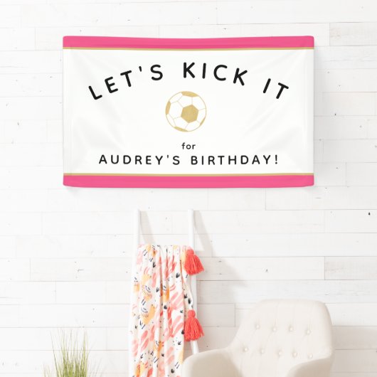 Voetbal Party Custom Sign Gouden Roze Banner (Insitu)
