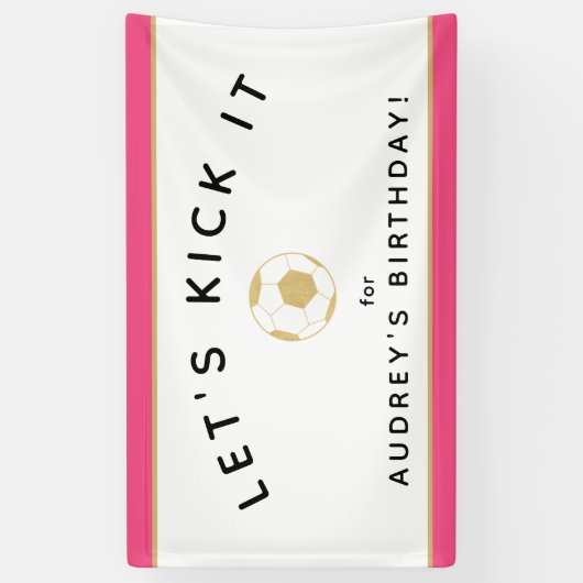 Voetbal Party Custom Sign Gouden Roze Banner (Verticaal)