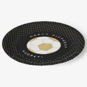 Voetbal Party Gepersonaliseerde naam Zwart Goud Papieren Bordje (Gekanteld)