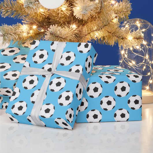 Voetbal Patroon blauw Cadeaupapier (Feestdagen)