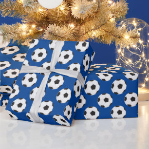 Voetbal Patroon blauw Cadeaupapier