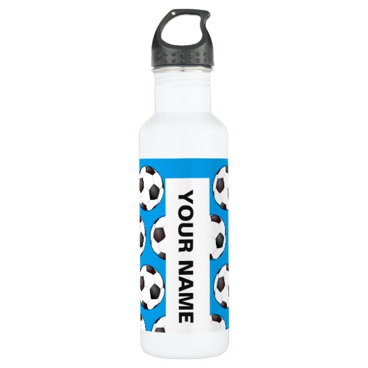 Voetbal patroon met gepersonaliseerde naam waterfles  (Voorkant)