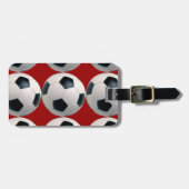 voetbal Patroon op rood Bagagelabel (Voorkant horizontaal)