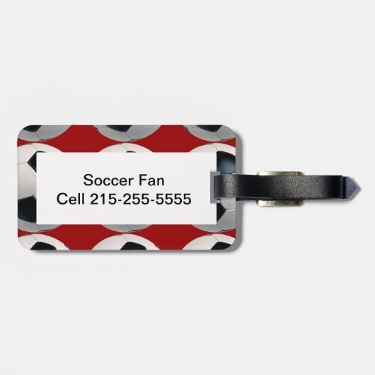 voetbal Patroon op rood Bagagelabel (Achterkant horizontaal)