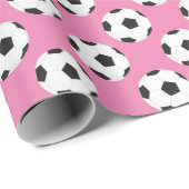 Voetbal Patroon roze Cadeaupapier (Rol Hoek)