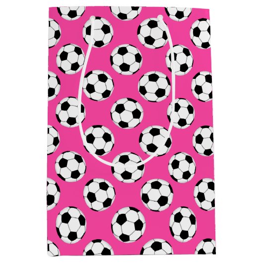 Voetbal Patroon roze Medium Cadeauzakje (Voorkant)
