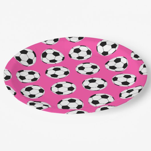 Voetbal Patroon roze Papieren Bordje (Gekanteld)