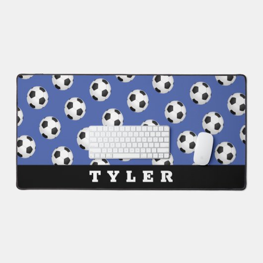 Voetbal Pattern, Naam op Blauw & Zwart Bureaumat (Keyboard & Muis)