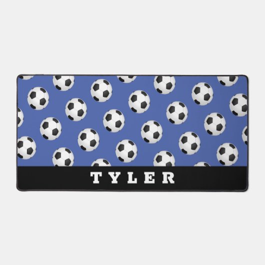 Voetbal Pattern, Naam op Blauw & Zwart Bureaumat (Voorkant)