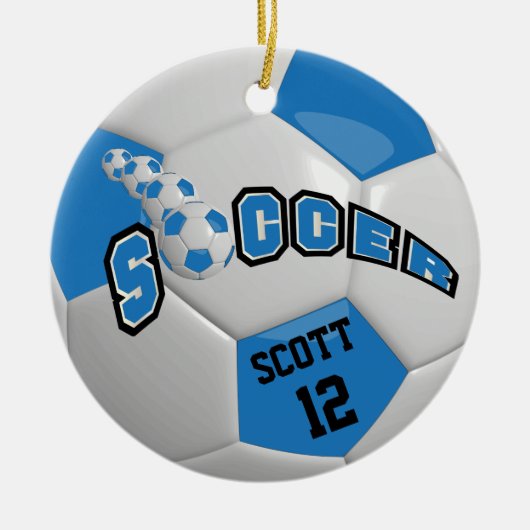 Voetbal personaliseren | Blauw Keramisch Ornament (Voorkant)