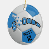 Voetbal personaliseren | Blauw Keramisch Ornament (Links)