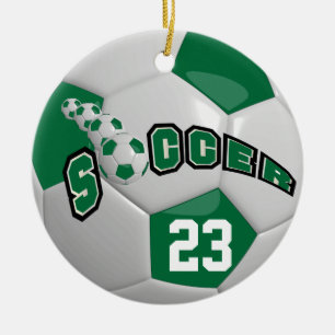 ⚽ Voetbal personaliseren   Donkergroen Keramisch Ornament