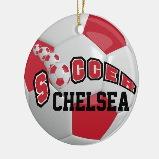 Voetbal personaliseren | Donkerrood Keramisch Ornament (Links)