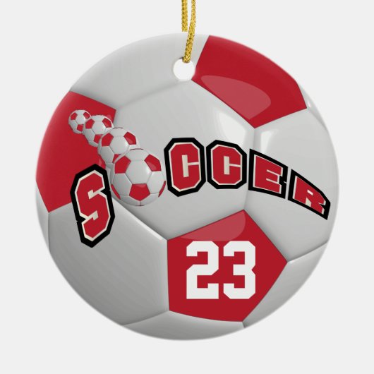 Voetbal personaliseren | Donkerrood Keramisch Ornament (Voorkant)
