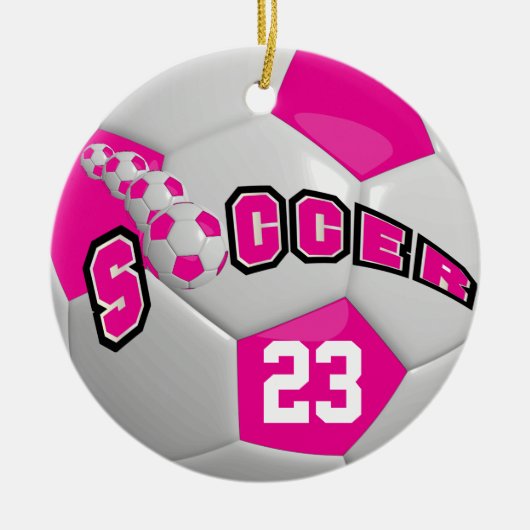 Voetbal personaliseren | Roze warme roze Keramisch Ornament (Voorkant)