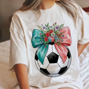 Voetbal Pink Blauwe Strikken Bloem Waterverf Kunst Tri-Blend Shirt