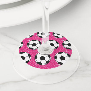 Voetbal Pink Vorst Glitters Sport Speler Wit Wijnglaslabel