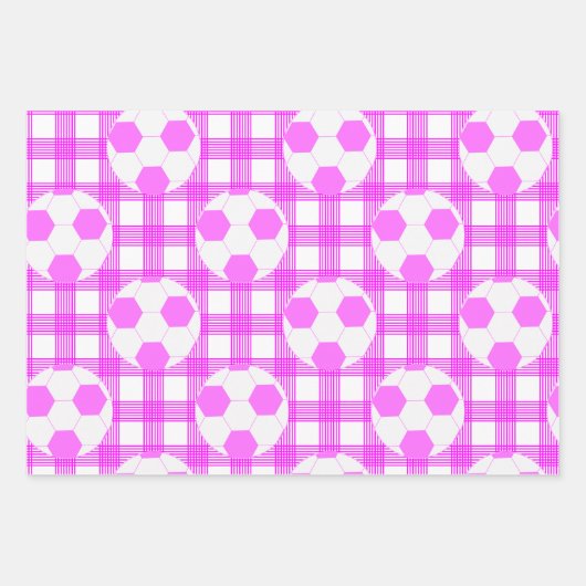 Voetbal Plaid Pattern in wit en roze Inpakpapier Vel (Voorkant 2)