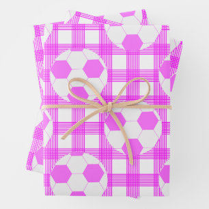 Voetbal Plaid Pattern in wit en roze Inpakpapier Vel