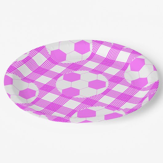 Voetbal Plaid Pattern in wit en roze Papieren Bordje (Gekanteld)