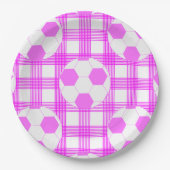 Voetbal Plaid Pattern in wit en roze Papieren Bordje (Voorkant)